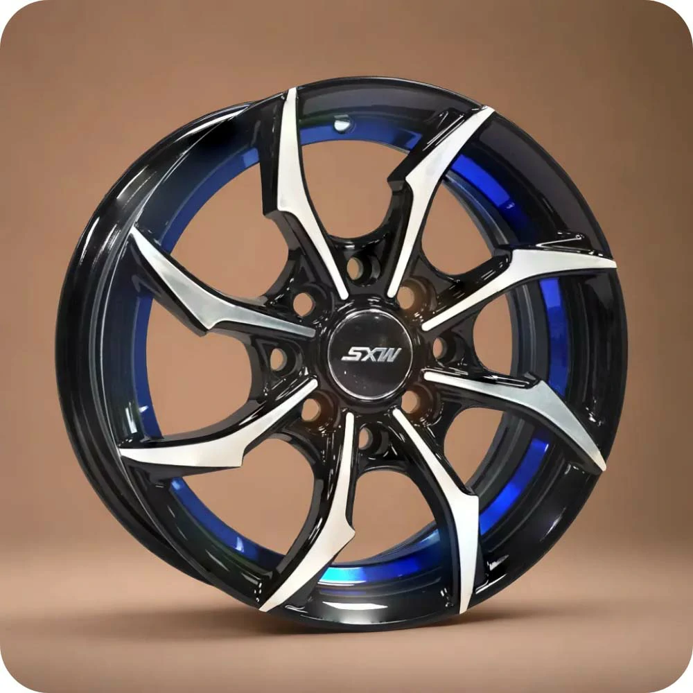 13x5.5 Inch Matt Black Blue Undercut Alloy Car Wheels - 8x100/114.3 PCD - MODEL RE-646 | yevobay.com Sri Lanka